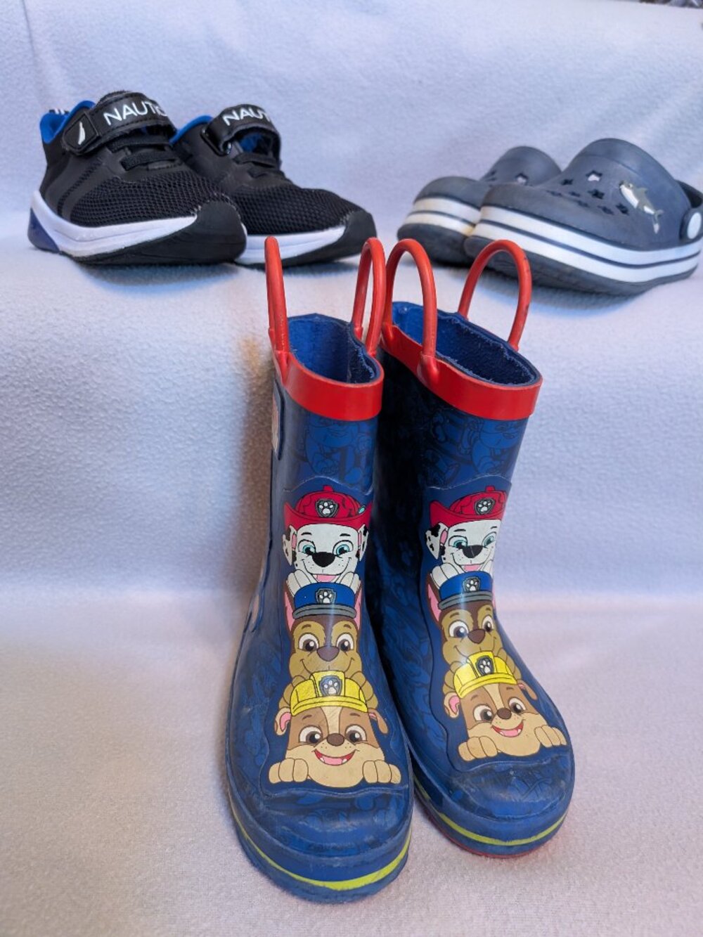 Lot! 2 shoes (size 8) 1 boots (size7/8) paw patrol nautica black blue gray